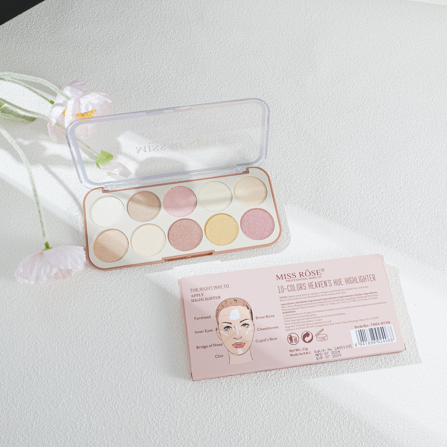 Miss Rose Com Pk 10 Color Heaven's Hue Highlighter