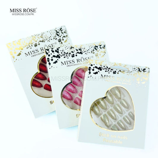 Miss Rose Glitter Chunk Stick-On Nails - Miss Rose Com Pk