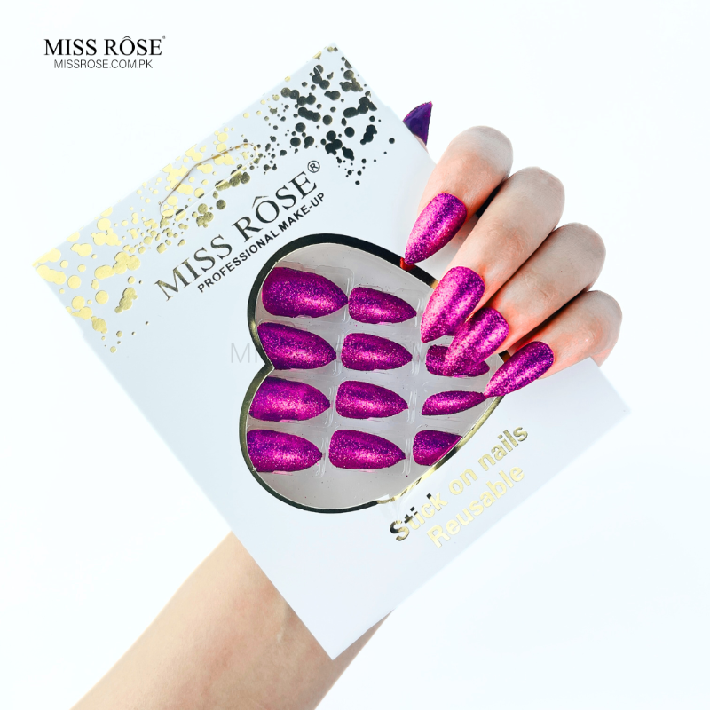 Miss Rose Glitter Chunk Stick-On Nails - Miss Rose Com Pk
