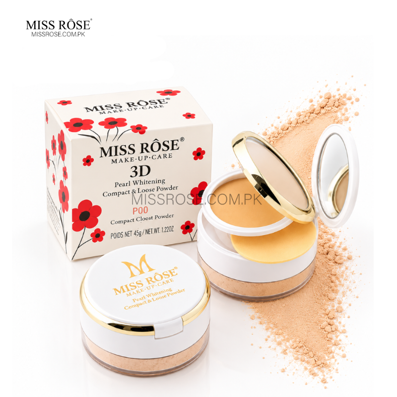 Miss Rose 3D Pearl Whitening Compact Powder & Loose Powder
