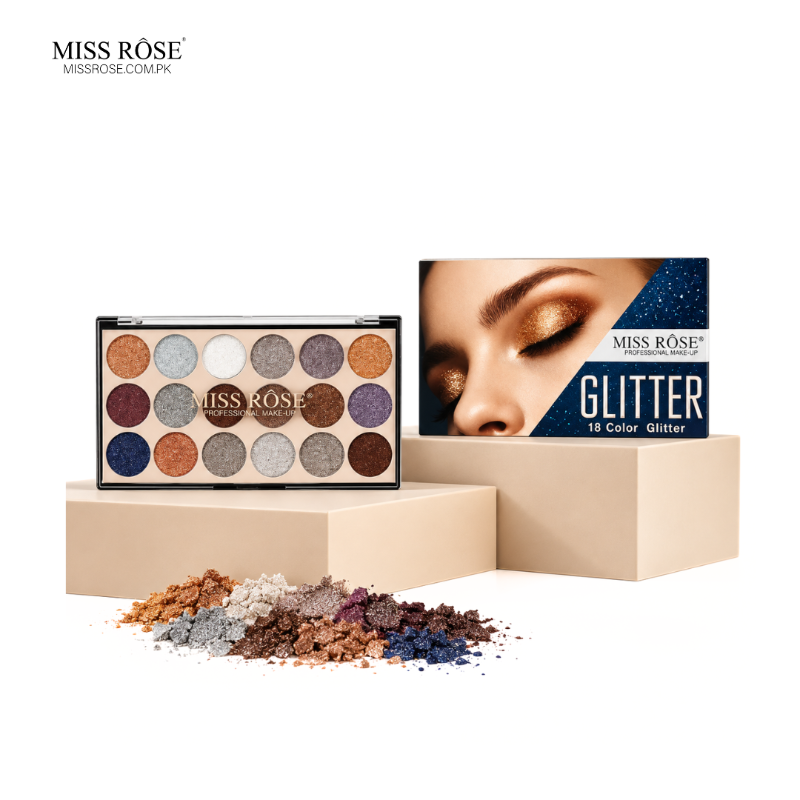 Miss Rose 18-Color Sequin Glitter Eyeshadow Palette - Miss Rose Com pk