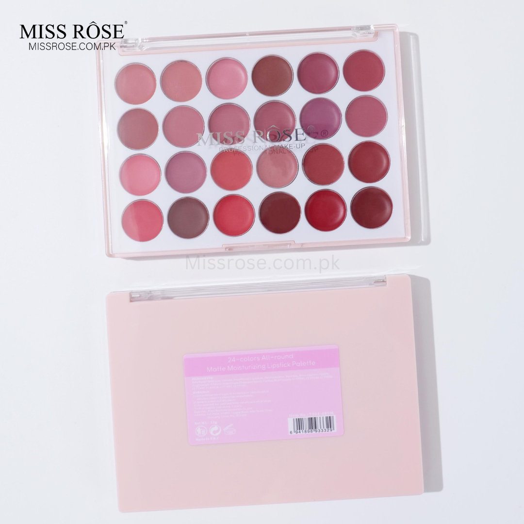 Miss Rose 24-Color All-Round Matte Moisturizing Lipstick Palette - Miss Rose Com Pk