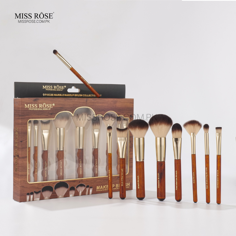 Miss Rose 9 Pieces Marble Makeup Brush Collection Set - Miss Rose Com Pk