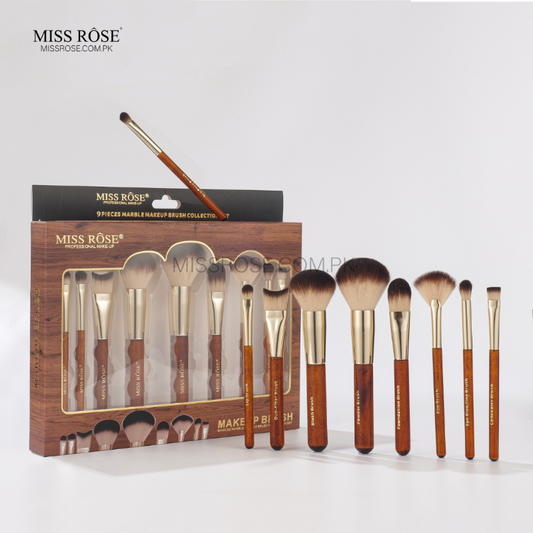 Miss Rose 9 Pieces Marble Makeup Brush Collection Set - Miss Rose Com Pk
