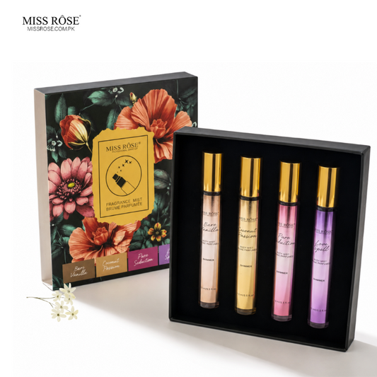 Miss Rose Com Pk Mini Body Mist Set of 4 Women's Fragrances Bare Vanilla Coconut Passion Pure Seduction Love Spell 15ml travel-size Perfume Sprays”