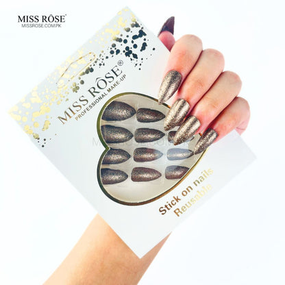 Miss Rose Glitter Chunk Stick-On Nails - Miss Rose Com Pk 