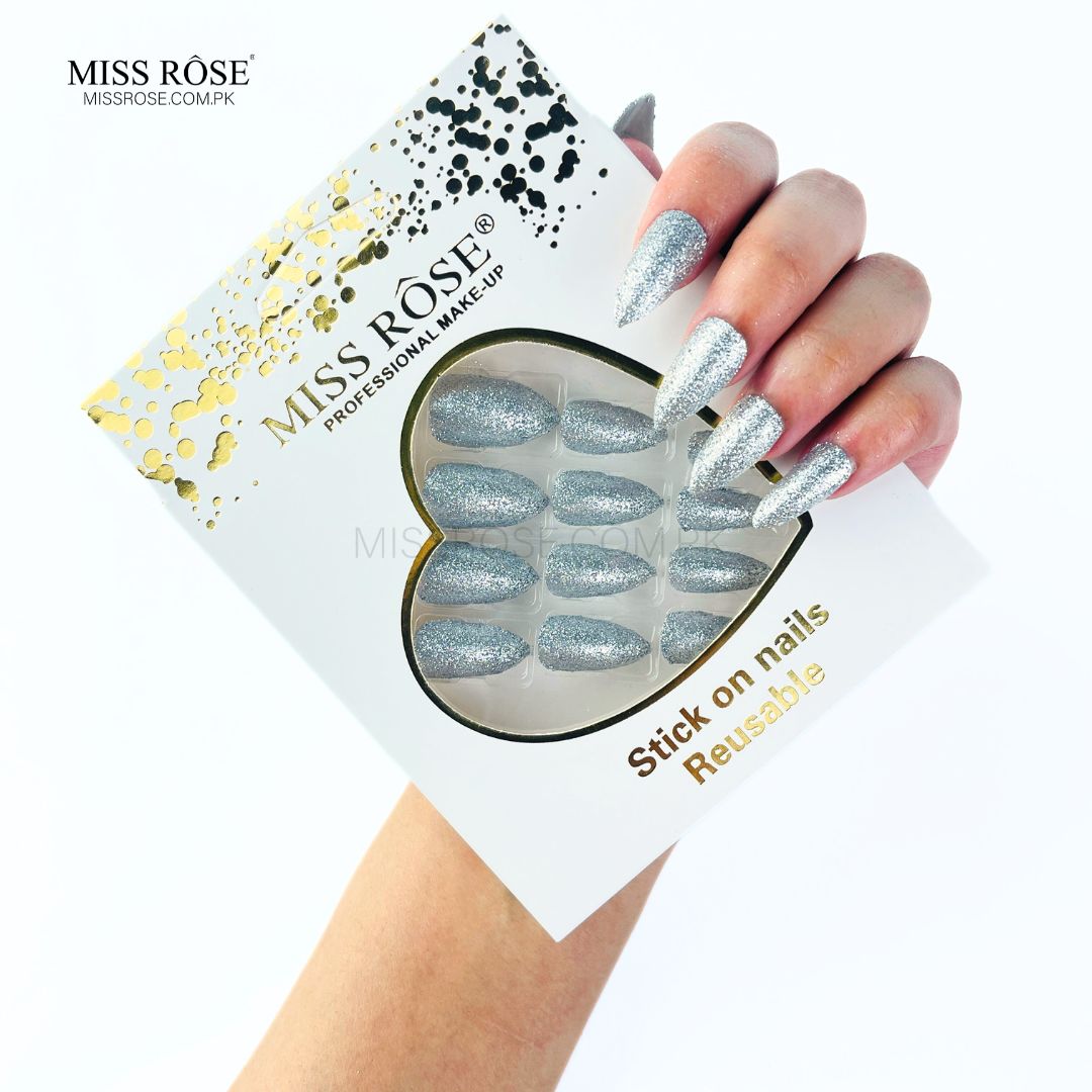 Miss Rose Glitter Chunk Stick-On Nails - Miss Rose Com Pk 