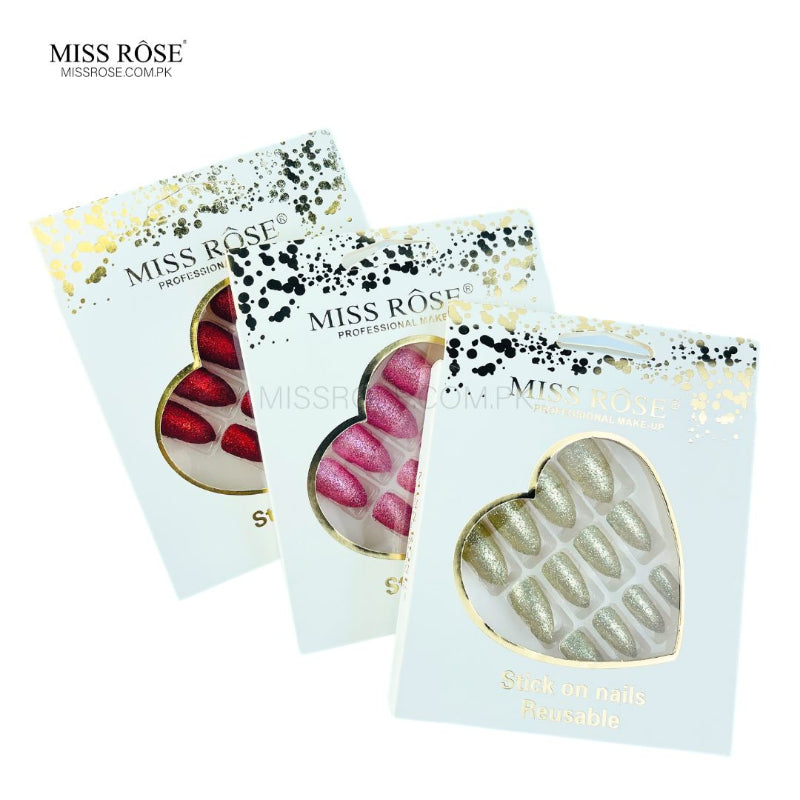 Miss Rose Glitter Chunk Stick-On Nails - Miss Rose Com Pk 