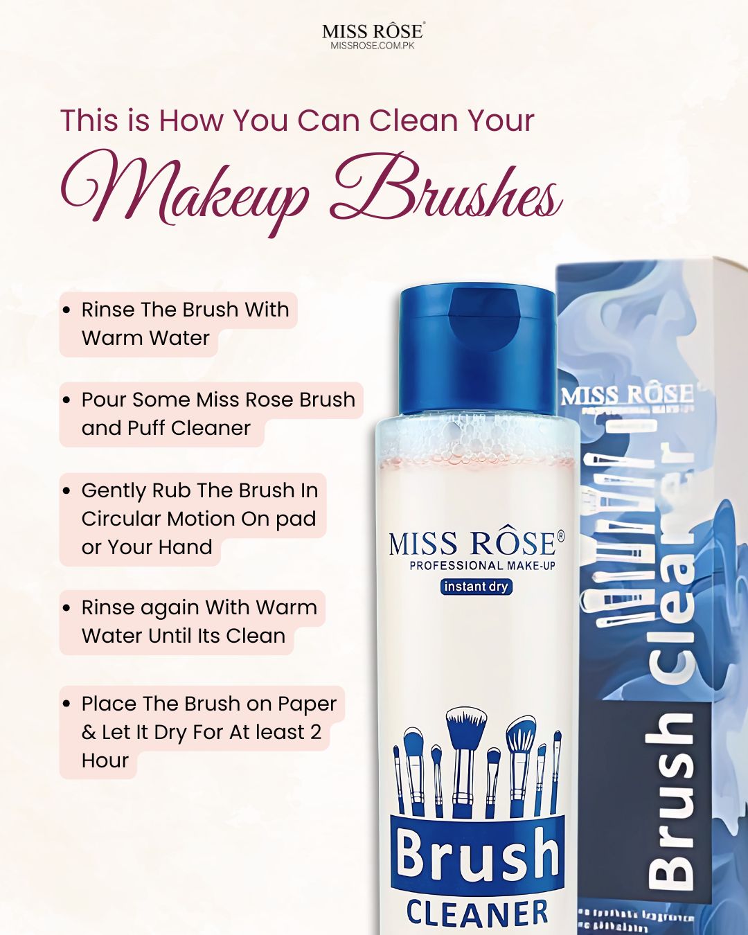 Miss Rose Brush and Puff Cleaner - Miss Rose Com Pk

