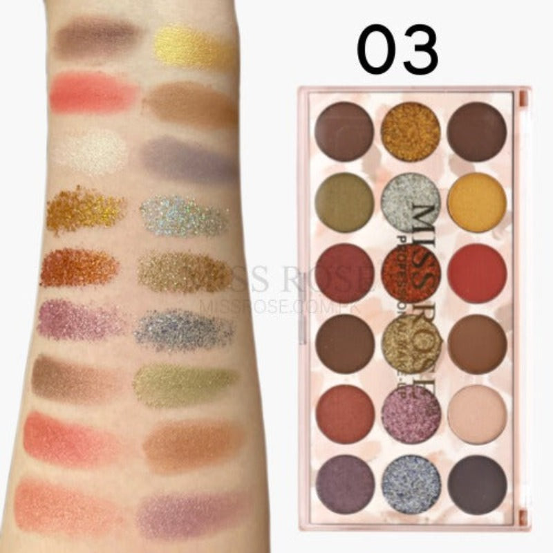 Miss Rose 12 color eyeshadow and 6 color glitter palette (12+6)