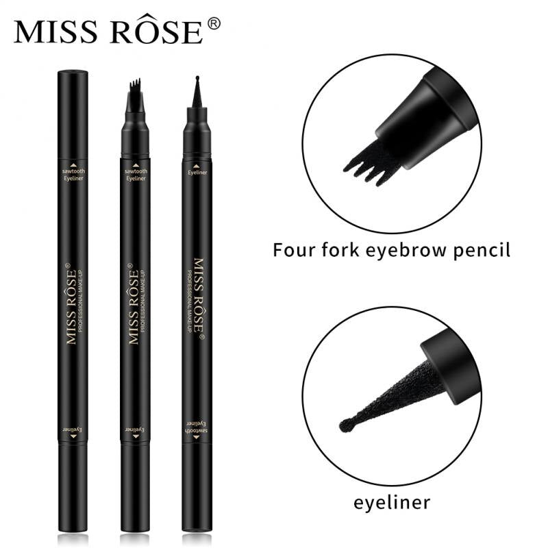 MISS ROSE Double Head 4 Fork Eyebrow Pencil 2 in 1 Black