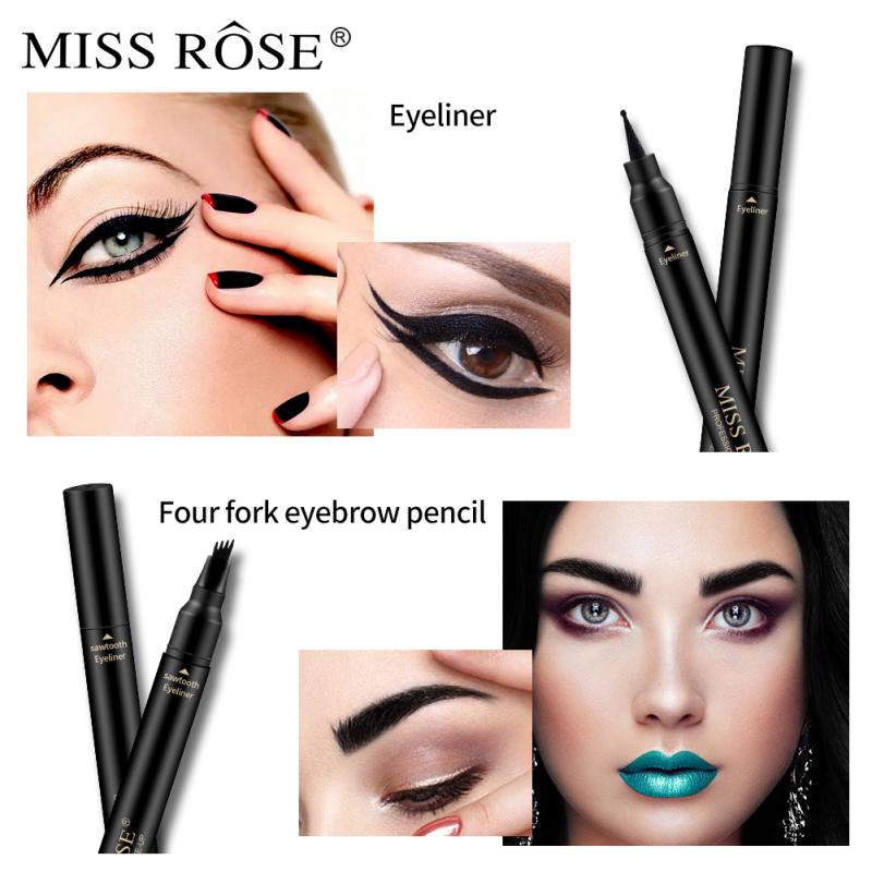 MISS ROSE Double Head 4 Fork Eyebrow Pencil 2 in 1 Black