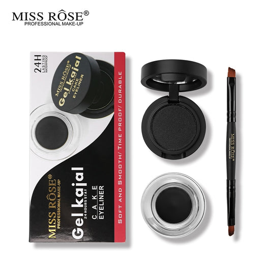 Miss Rose Eye Makeup Set Black Cake Eyeliner + Gel Kajal 24 Hours Stay Eye Liner Soft and Smooth